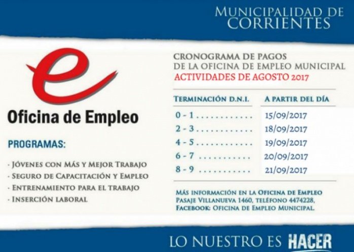 foto: Inició el cronograma de pago de los programas que gestiona la Oficina de Empleo de la Municipalidad de Corrientes